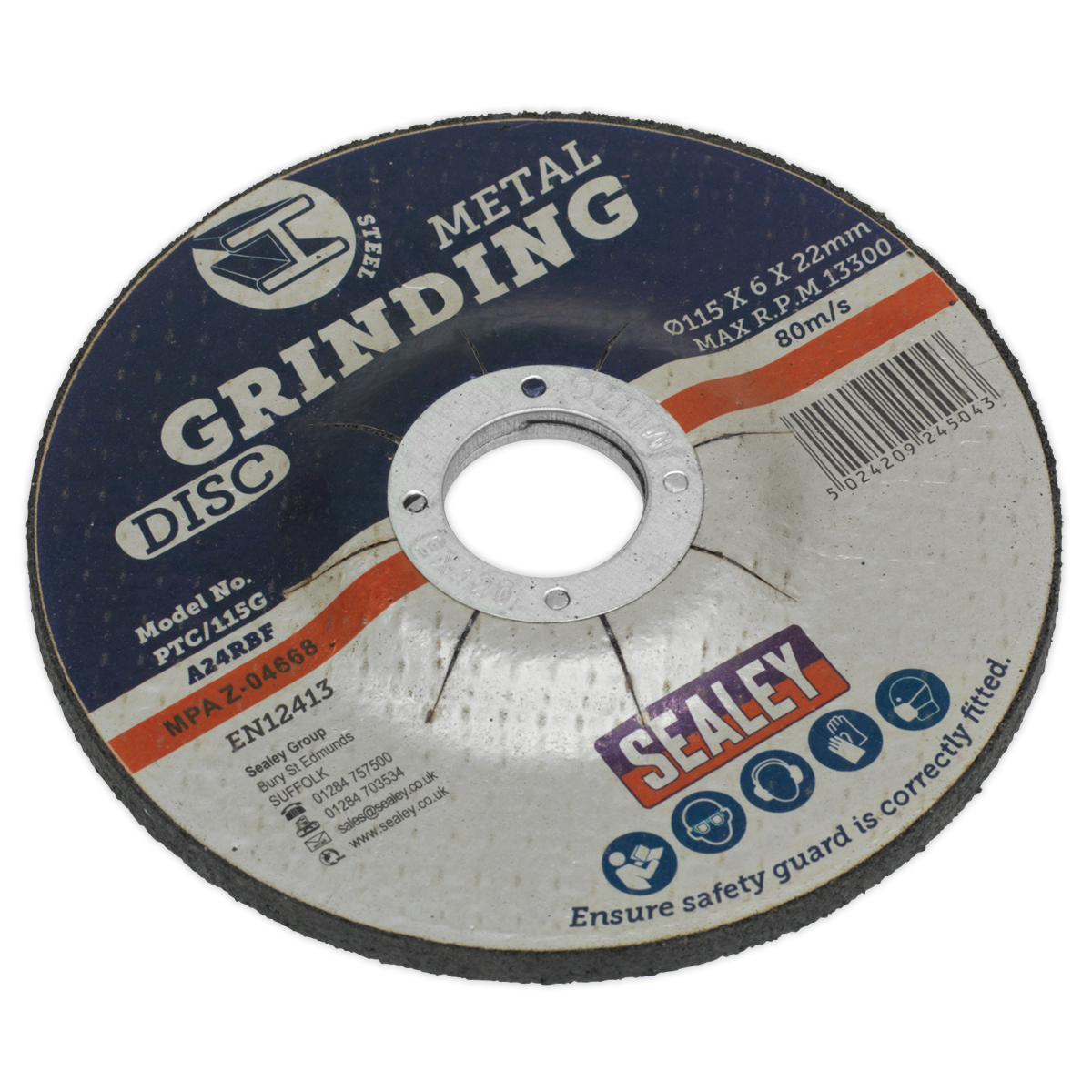 Sealey Grinding Disc Ø115 x 6mm 22mm Bore Aluminium Oxide Depressed PTC/115G