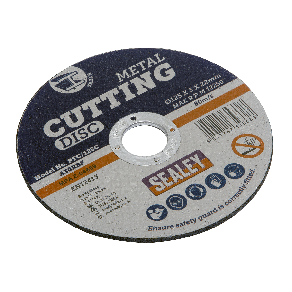 Sealey Flat Cutting Disc For Power Tools Ø125mm x 3mm 22mm Bore PTC/125C