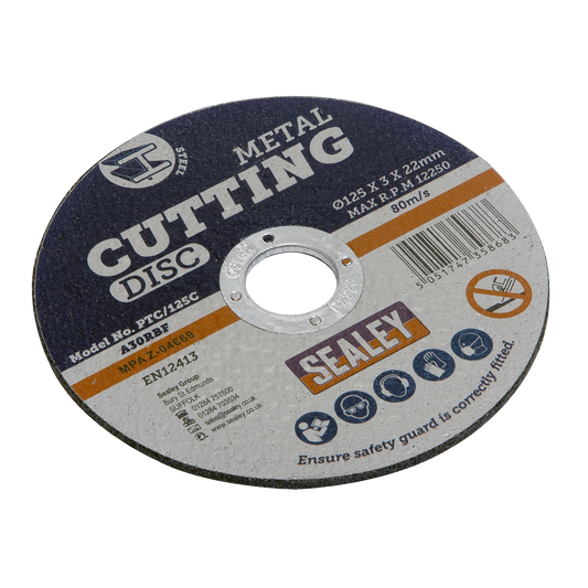 Sealey Flat Cutting Disc For Power Tools Ø125mm x 3mm 22mm Bore PTC/125C
