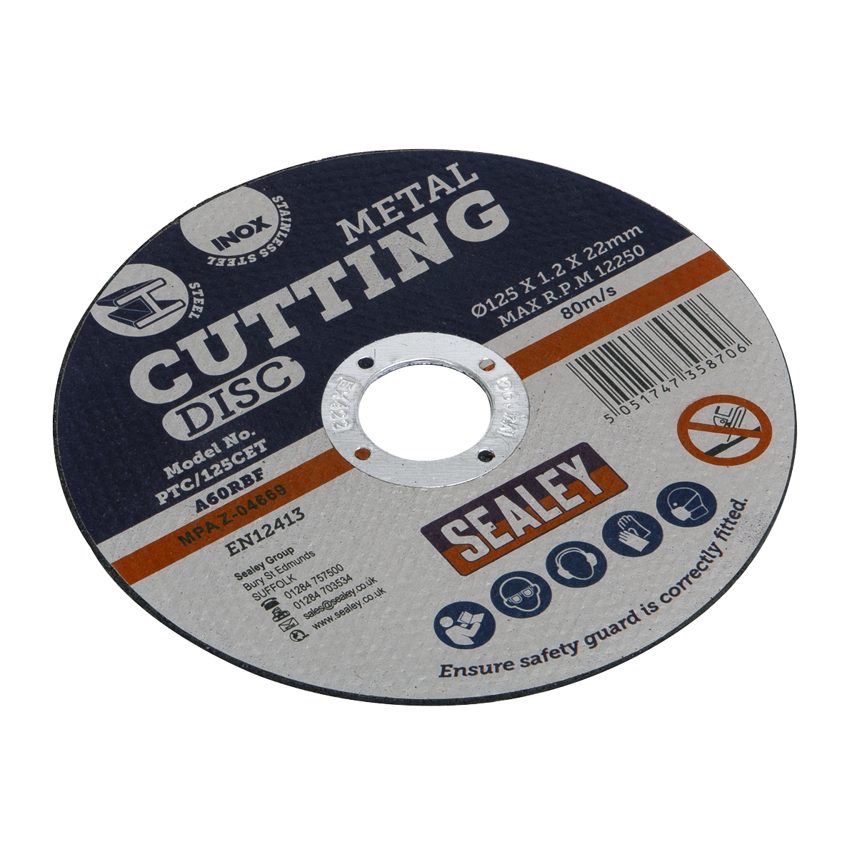 Sealey General Purpose Flat Cutting Disc Ø125mm x 1.2mm Ø22mm Bore PTC/125CET