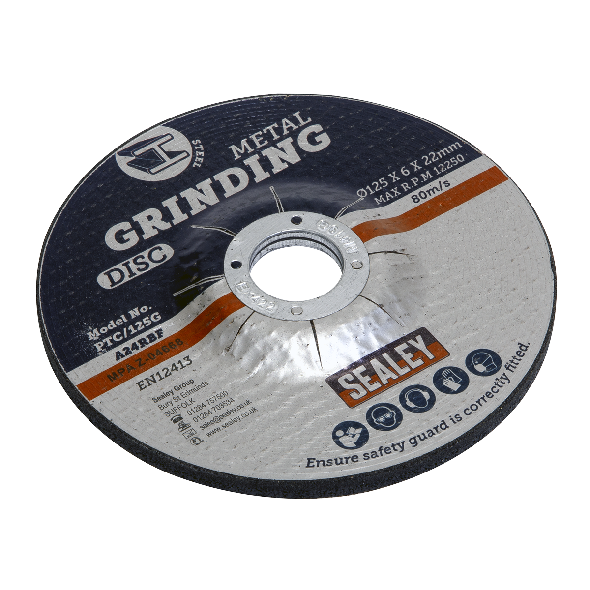 Sealey Ø125 x 6mm Grinding Disc Aluminium Oxide Ø22mm Bore Multicolour PTC/125G