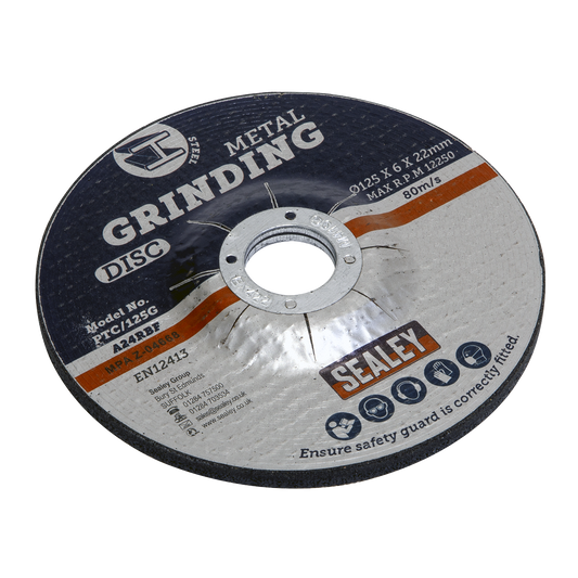Sealey Ø125 x 6mm Grinding Disc Aluminium Oxide Ø22mm Bore Multicolour PTC/125G