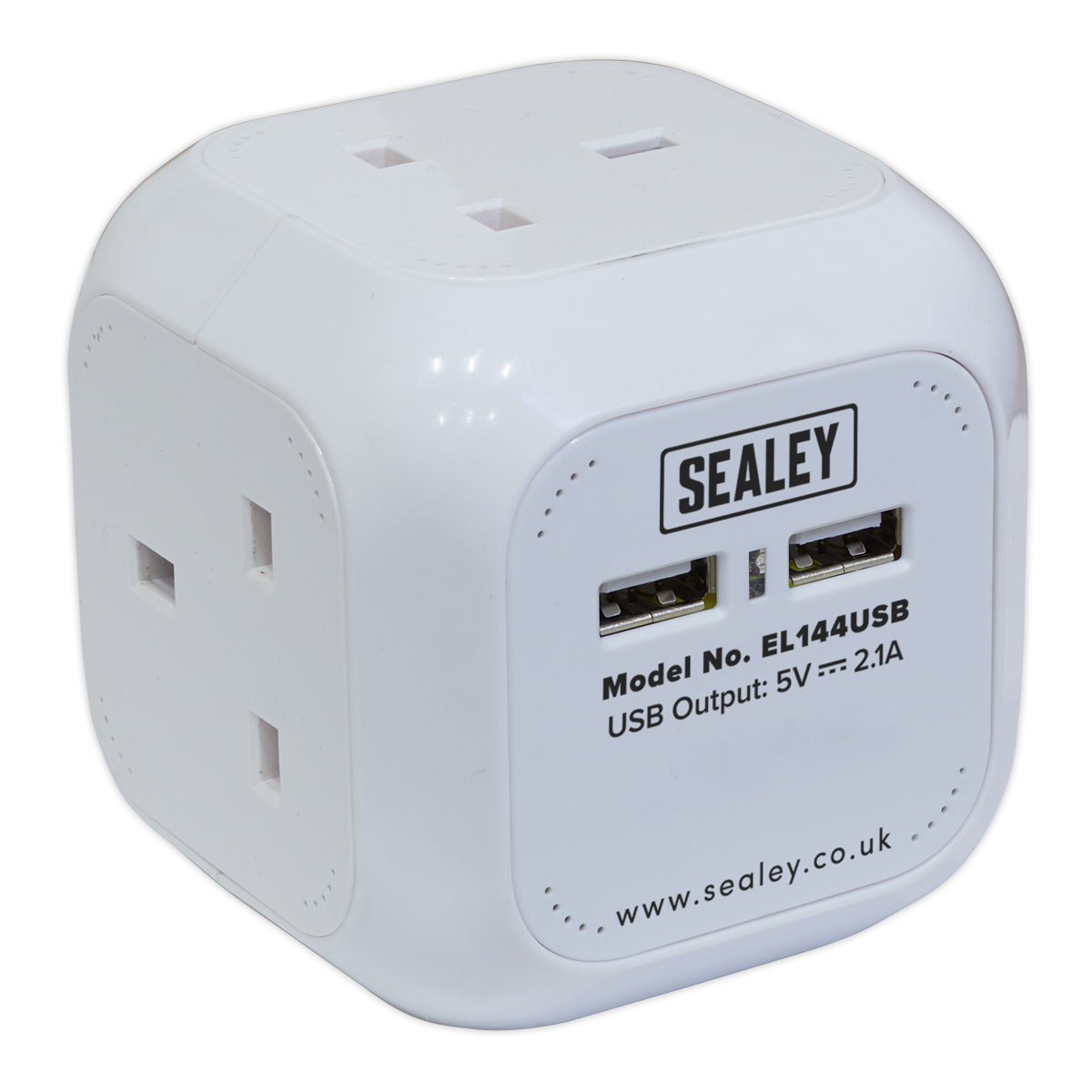 Sealey 4 Way 2xUSB 1.4m Cube Extension Lead 4x230V 2x5V 2.1A White EL144USB