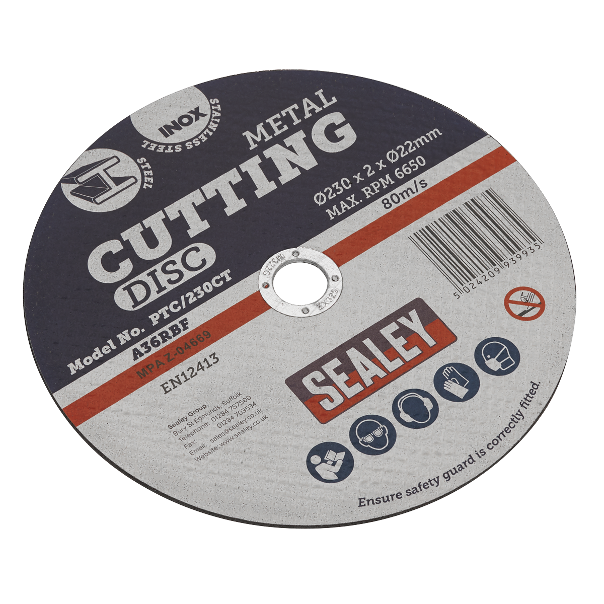 Sealey General Purpose Flat Cutting Disc Ø230mm x 2mm Ø22mm Bore PTC/230CT