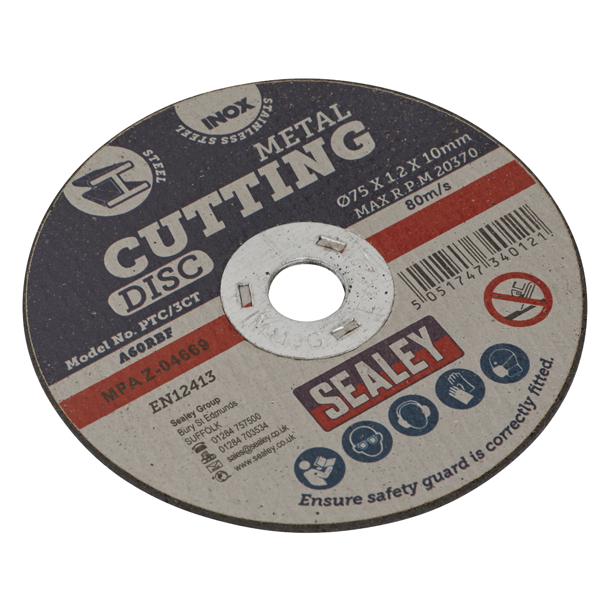 Sealey General Purpose Flat Cutting Disc Ø75mm x 1.2mm Ø10mm Bore PTC/3CT