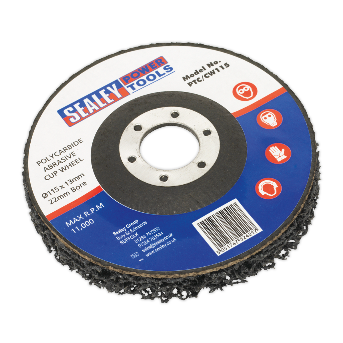 Sealey Ø115 x 13mm Polycarbide Abrasive Cup Wheel - Ø22mm Bore PTC/CW115
