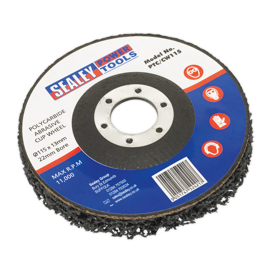 Sealey Ø115 x 13mm Polycarbide Abrasive Cup Wheel - Ø22mm Bore PTC/CW115
