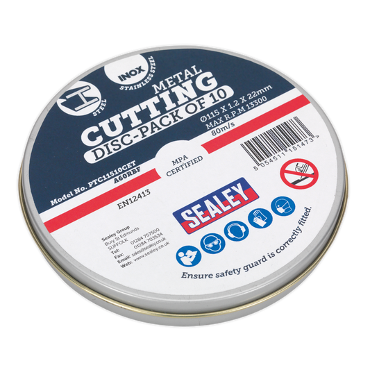 Sealey Flat Cutting Disc Ø115mm x 1.2mm Ø22mm Bore Pack of 10 Pieces PTC11510CET