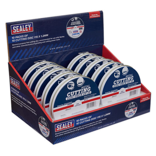 Sealey Cutting Disc Ø115x1.2mm Counter Top Display Box 10 Packs x10 PTC11510CETD