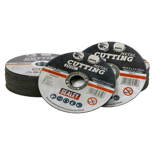 Sealey Flat Cutting Disc Ø115 x 1.2mm Ø22mm Bore Pack of 50 Pieces PTC115CET50