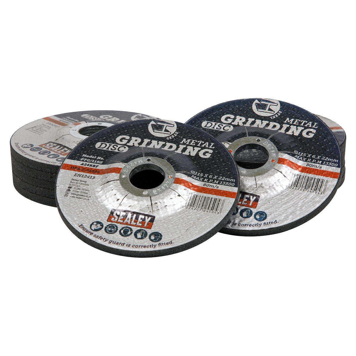 Sealey Aluminium Oxide Grinding Disc 115mm x 6mm Ø22mm Bore x12 Pieces PTC115G12