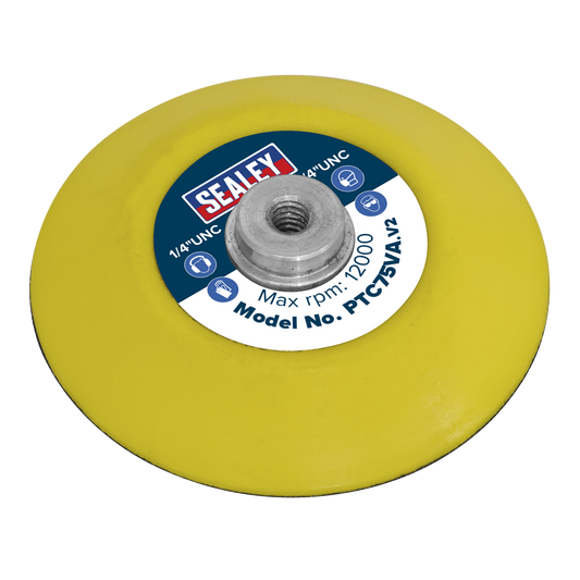 Sealey Ø71mm Hook & Loop Backing Pad For Power Tool 1/4" UNC - Yellow PTC75VA