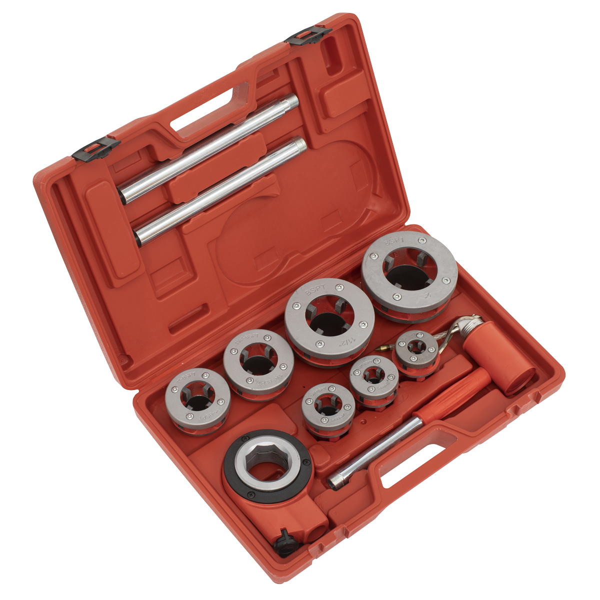 Sealey 3/8"- 2" BSPT Pipe Threading Kit With 4 Tool-Steel Cutting Bits PTK992