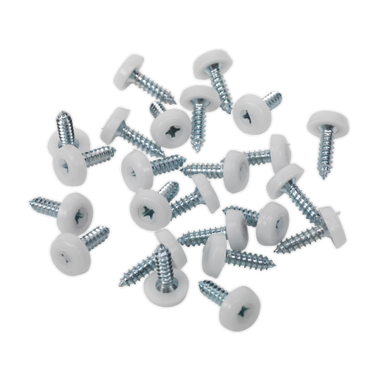Sealey Number Plate Screw Plastic Enclosed Head 4.8 x 18mm White Pack Of 50
