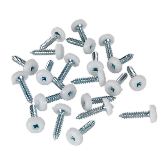Sealey Number Plate Screw Plastic Enclosed Head 4.8 x 24mm White Pack of 50