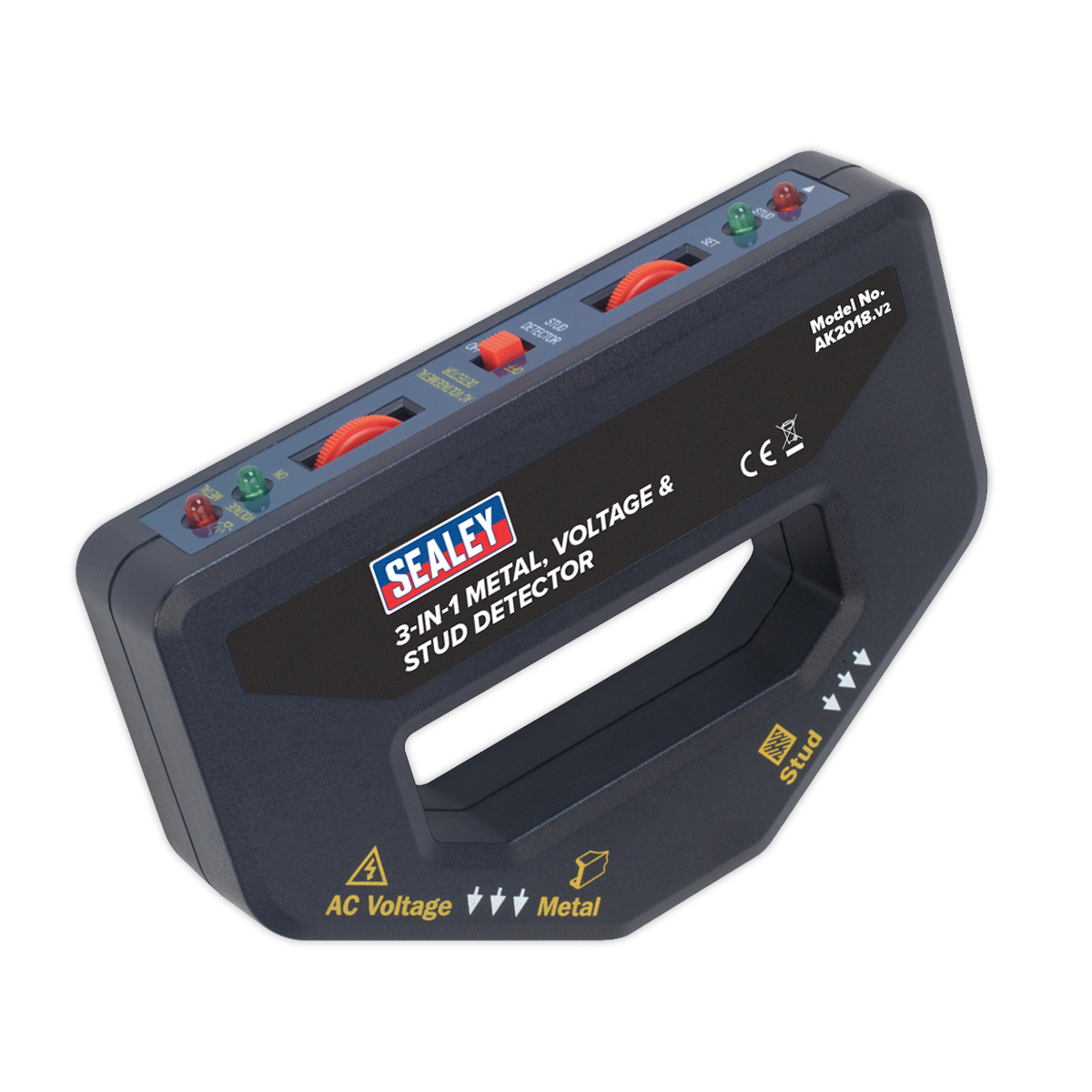 Sealey 3-In-1 Metal Voltage & Stud Detector Red/Green LED Display Tool AK2018