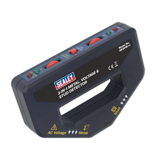 Sealey 3-In-1 Metal Voltage & Stud Detector Red/Green LED Display Tool AK2018