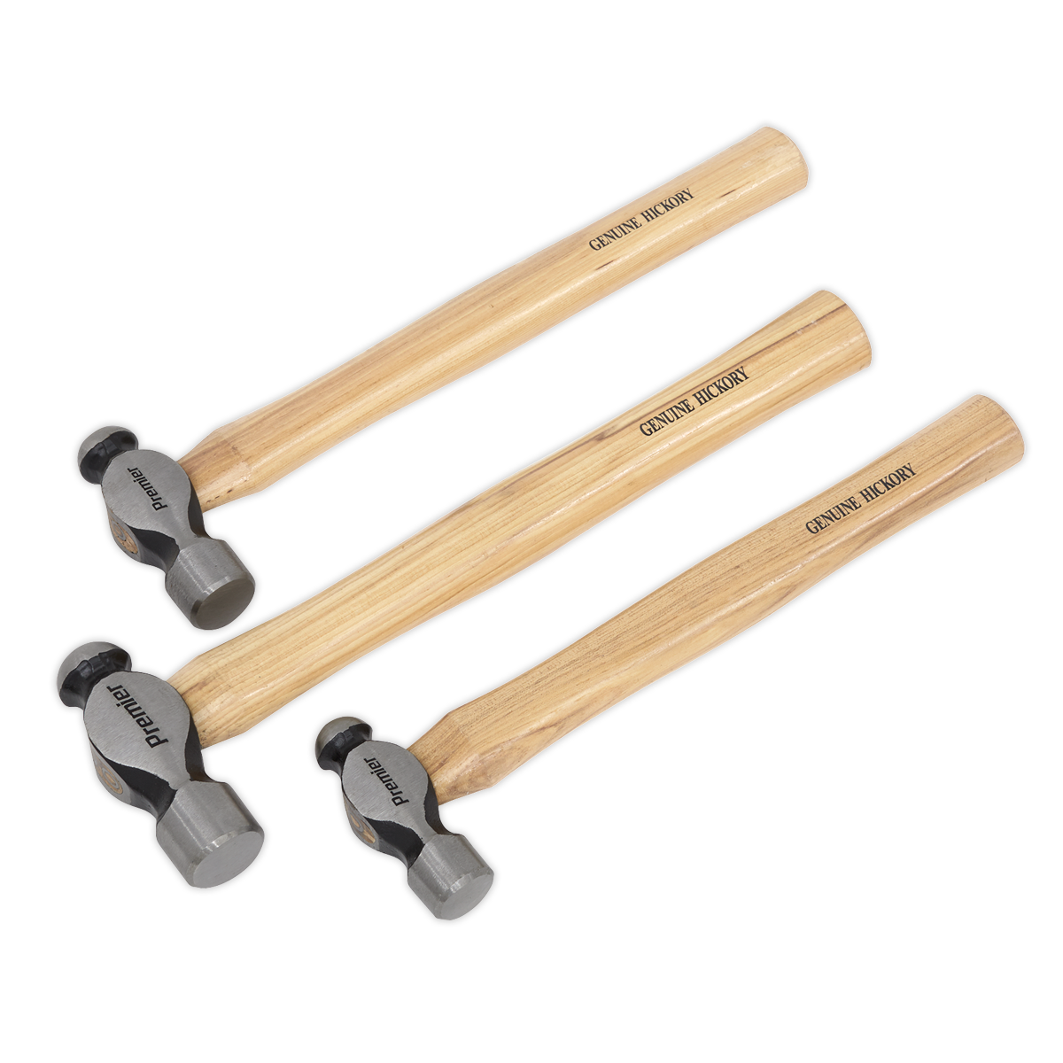 Sealey Ball Pein Hammer Set With Hickory Shafts Steel Heads 3 Pieces AK203