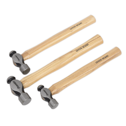 Sealey Ball Pein Hammer Set With Hickory Shafts Steel Heads 3 Pieces AK203