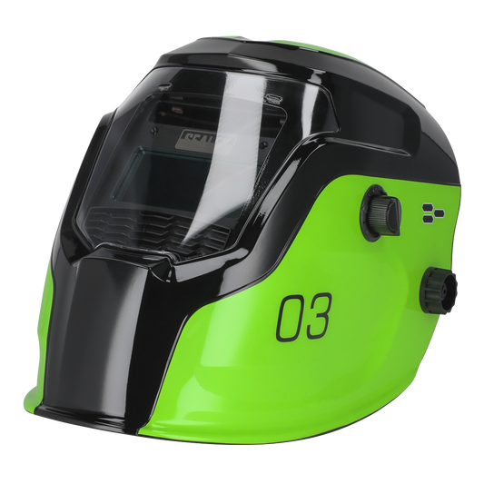 Sealey Auto Darkening Welding Helmet With Rotary Knob - Shade 9-13 - Green PWH3