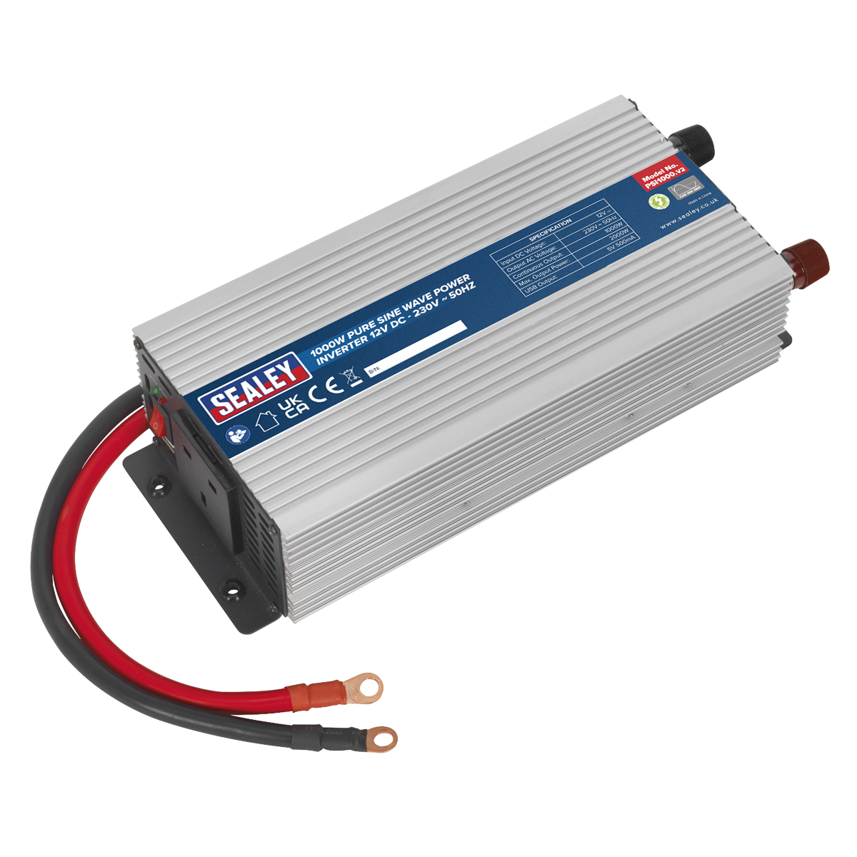 Sealey Power Inverter Pure Sine Wave 1000W 12V DC-230V 50Hz TVs Laptops PSI1000