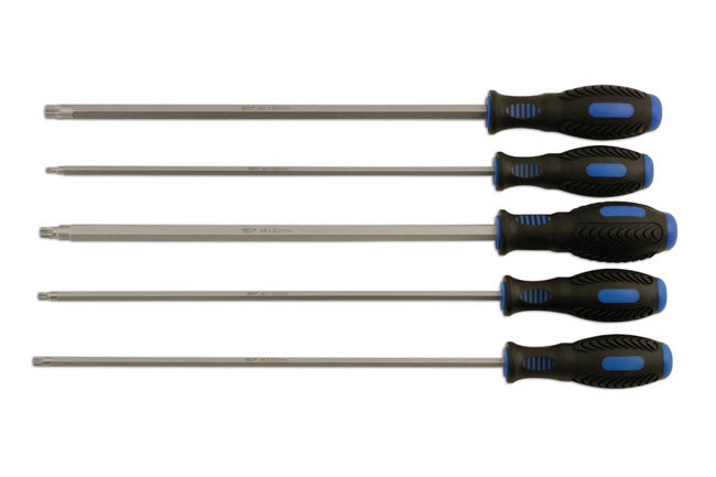 LASER 5743 5Pcs Screwdriver Extra Long Spline & XZN Set 300mm S2 Steel Soft Grip