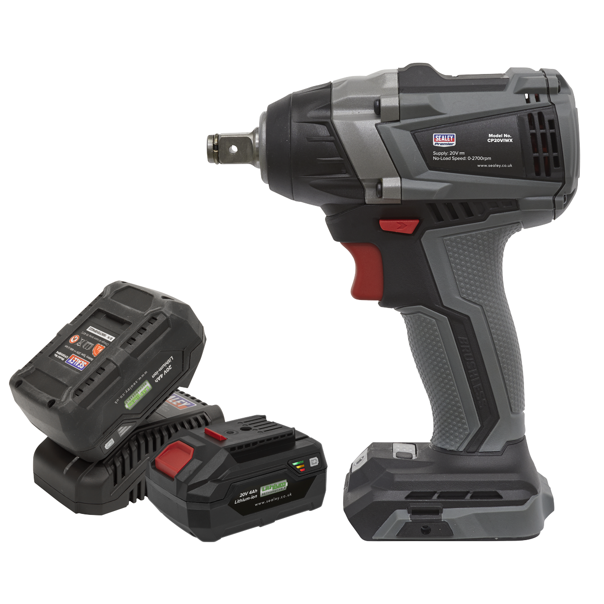 Sealey 20V SV20 Series 4Ah 1/2" Drive Brushless Impact Wrench Kit CP20VIWXKIT