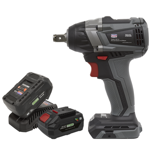 Sealey 20V SV20 Series 4Ah 1/2" Drive Brushless Impact Wrench Kit CP20VIWXKIT