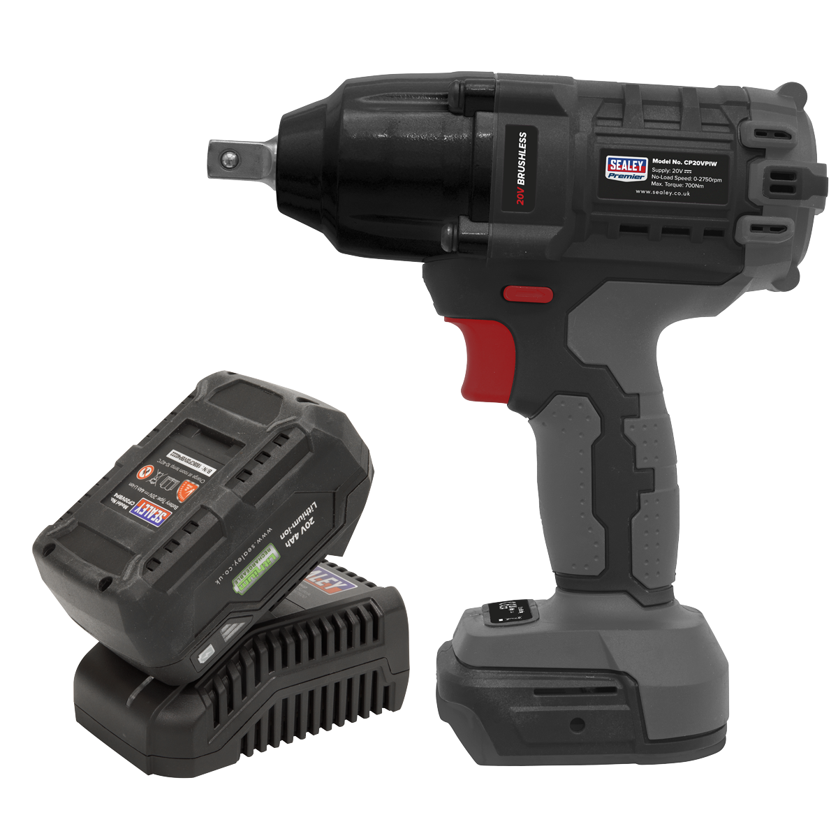 Sealey Brushless Impact Wrench Kit 1/2" Square Drive 20V 4Ah 700Nm CP20VPIWKIT1