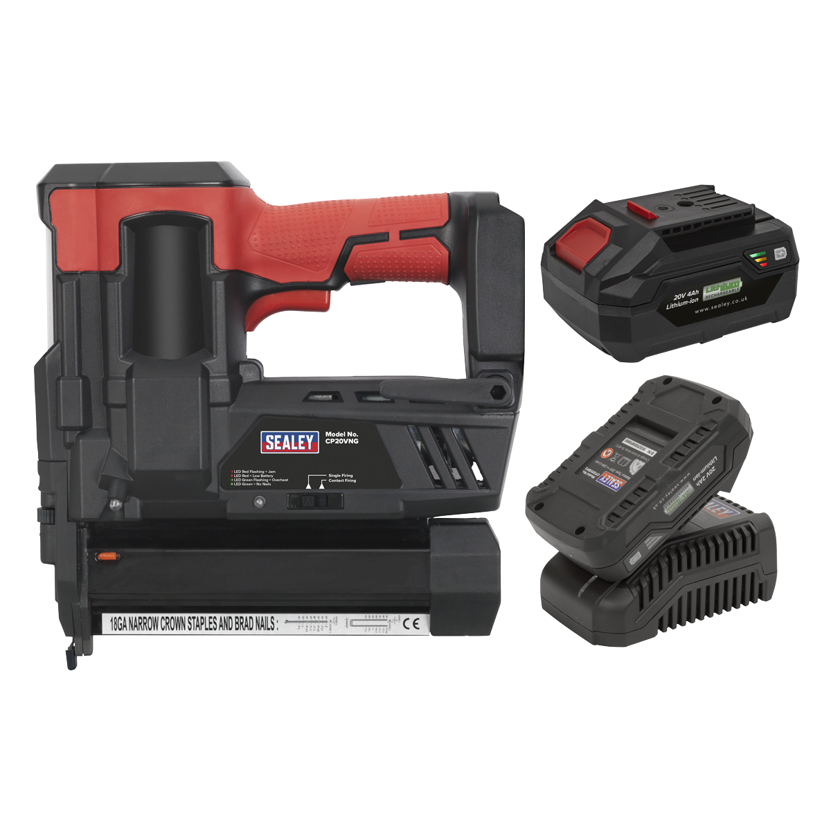 Sealey 20V SV20 Series 18G Cordless Staple/Nail Gun Kit - 2 Batteries CP20VNGKIT