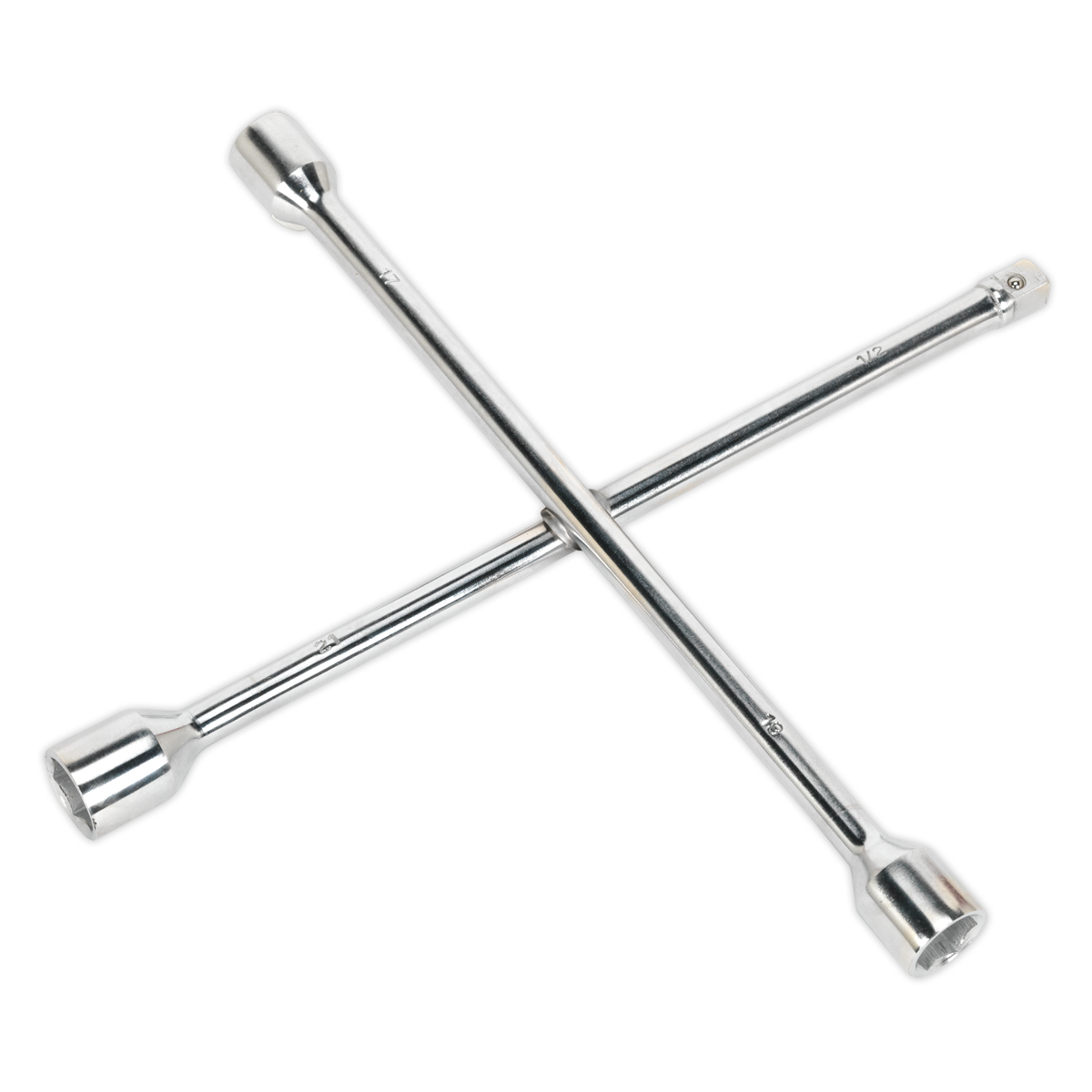 Sealey Lug Wrench 1/2" Drive 4-Way 17 19 21mm Polished Mirror Finish AK2093