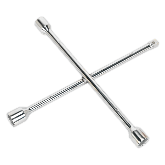 Sealey Lug Wrench 1/2" Drive 4-Way 17 19 21mm Polished Mirror Finish AK2093