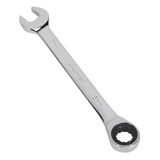 Sealey Ratchet Combination Spanner 72 Teeth Chrome Vanadium Steel 15mm RCW15