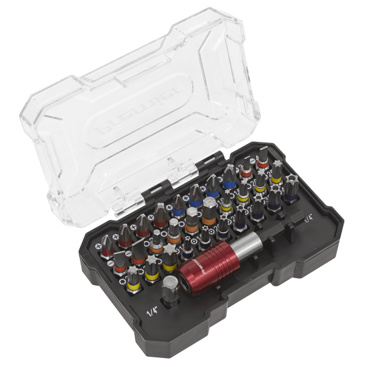 Sealey Colour-Coded Bit Set 32 Pieces Satin Chrome Plated Finish AK2110