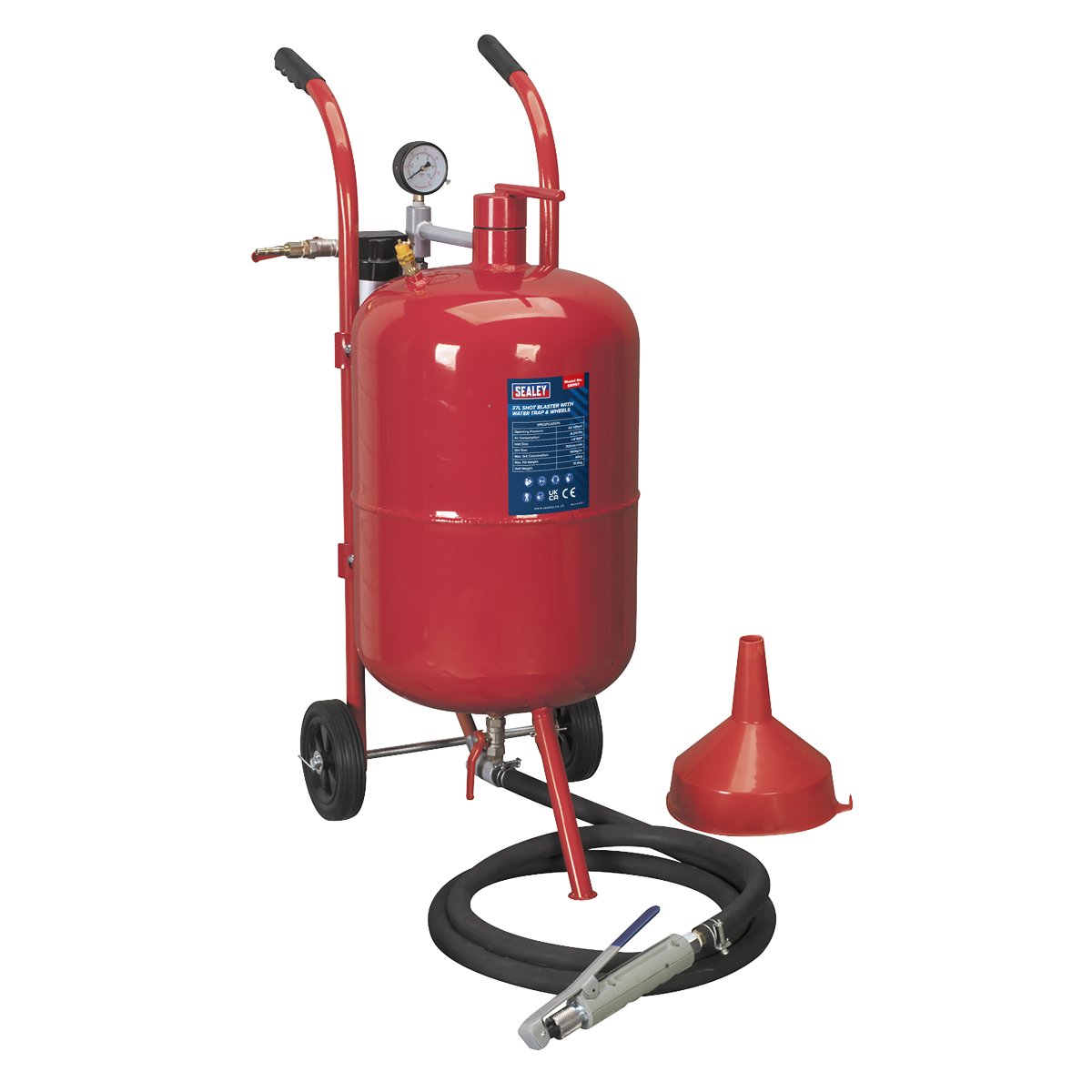 Sealey Shot Blaster With Water Trap & Wheels 37 Litres 2.4m Rubber Hose SB997