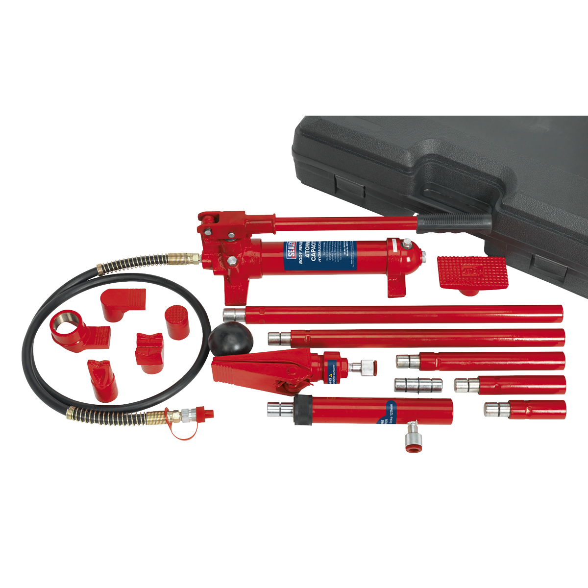 Sealey Hydraulic Body Repair Kit 4 Tonne Snap Type Pump Hose Ram Case RE97/4