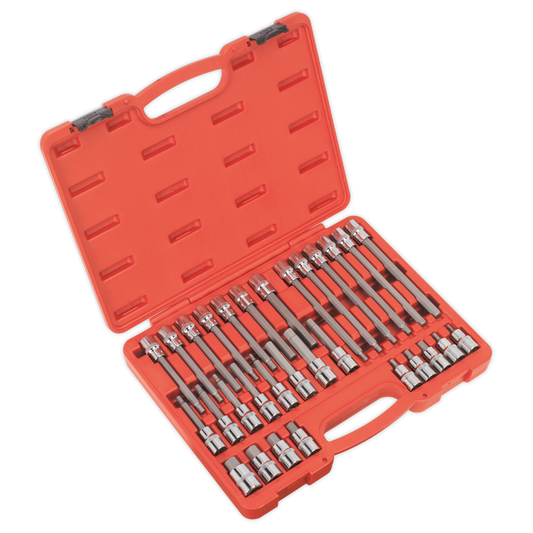 Sealey Hex Socket Bit Set 30pc 1/2" Square Drive Chrome Vanadium Steel AK2196