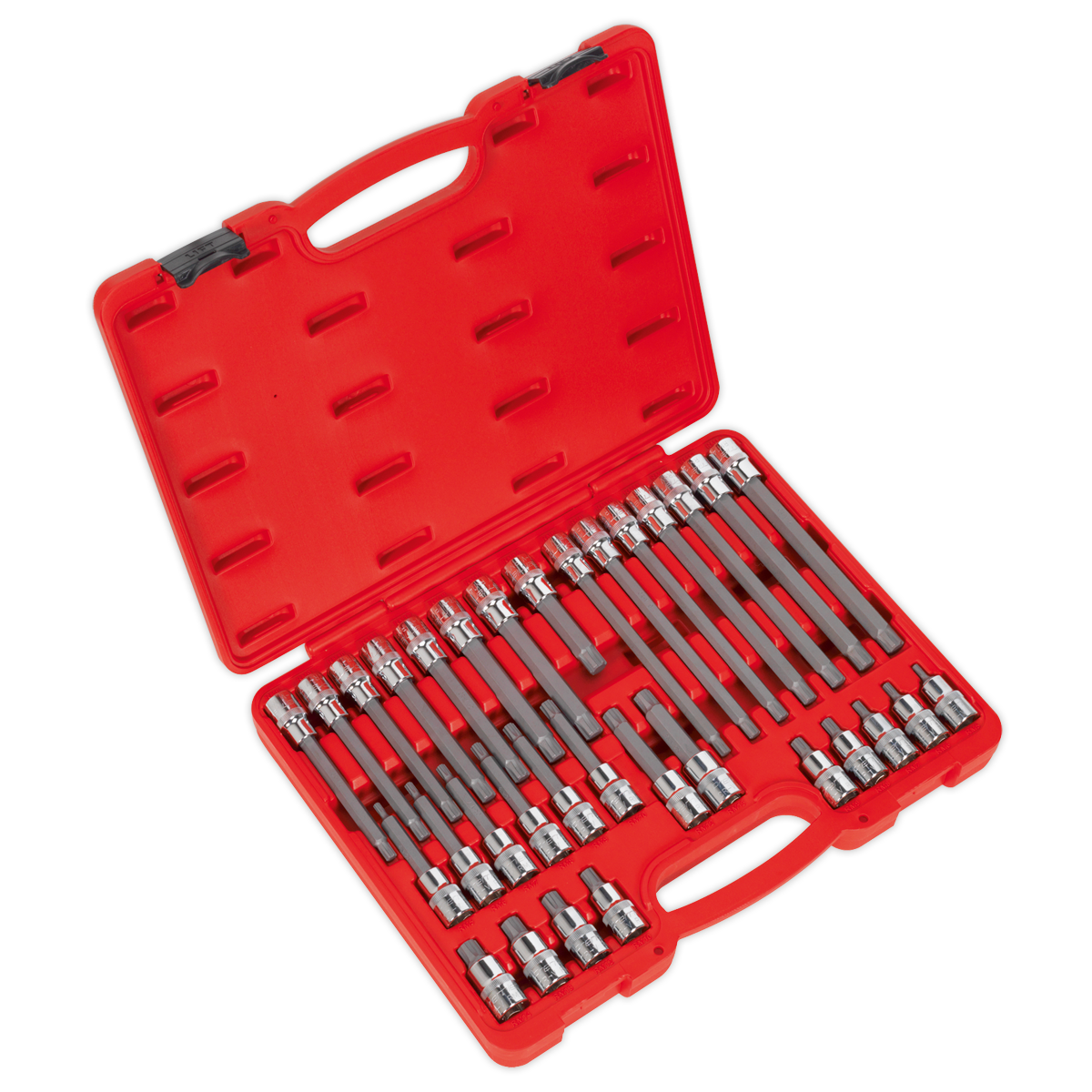 Sealey 32pc 1/2" Square Drive Ribe Socket Bit Set Chrome Vanadium Steel AK2198