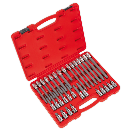 Sealey 32pc 1/2" Square Drive Ribe Socket Bit Set Chrome Vanadium Steel AK2198