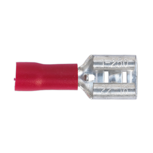 Sealey Push On Wire Terminal 6.3mm Female Electrical Red Pack of 100 Pieces RT21