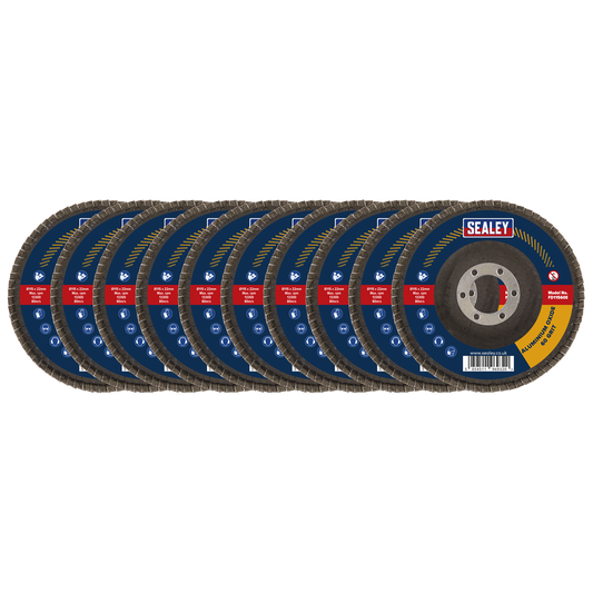 Sealey Assorted Grit Flap Discs Alum Oxide 115mm 22mm Bore 10 Pack FD115EMIX