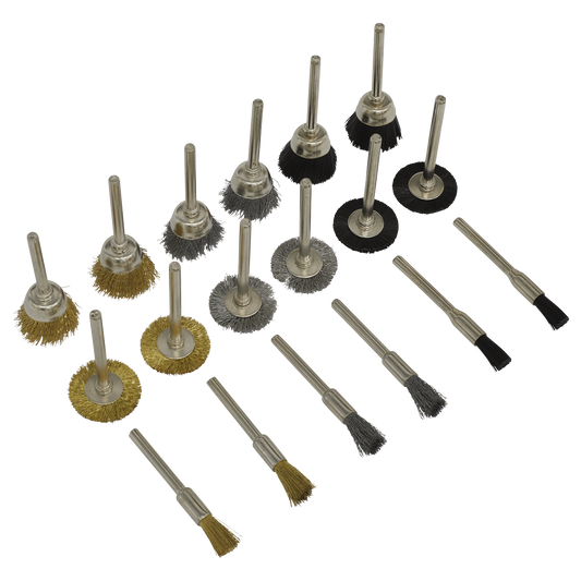 Sealey Rotary Tool Brush Set Includes Soft Brass Steel Wire Nylon 18pc RTA18WB