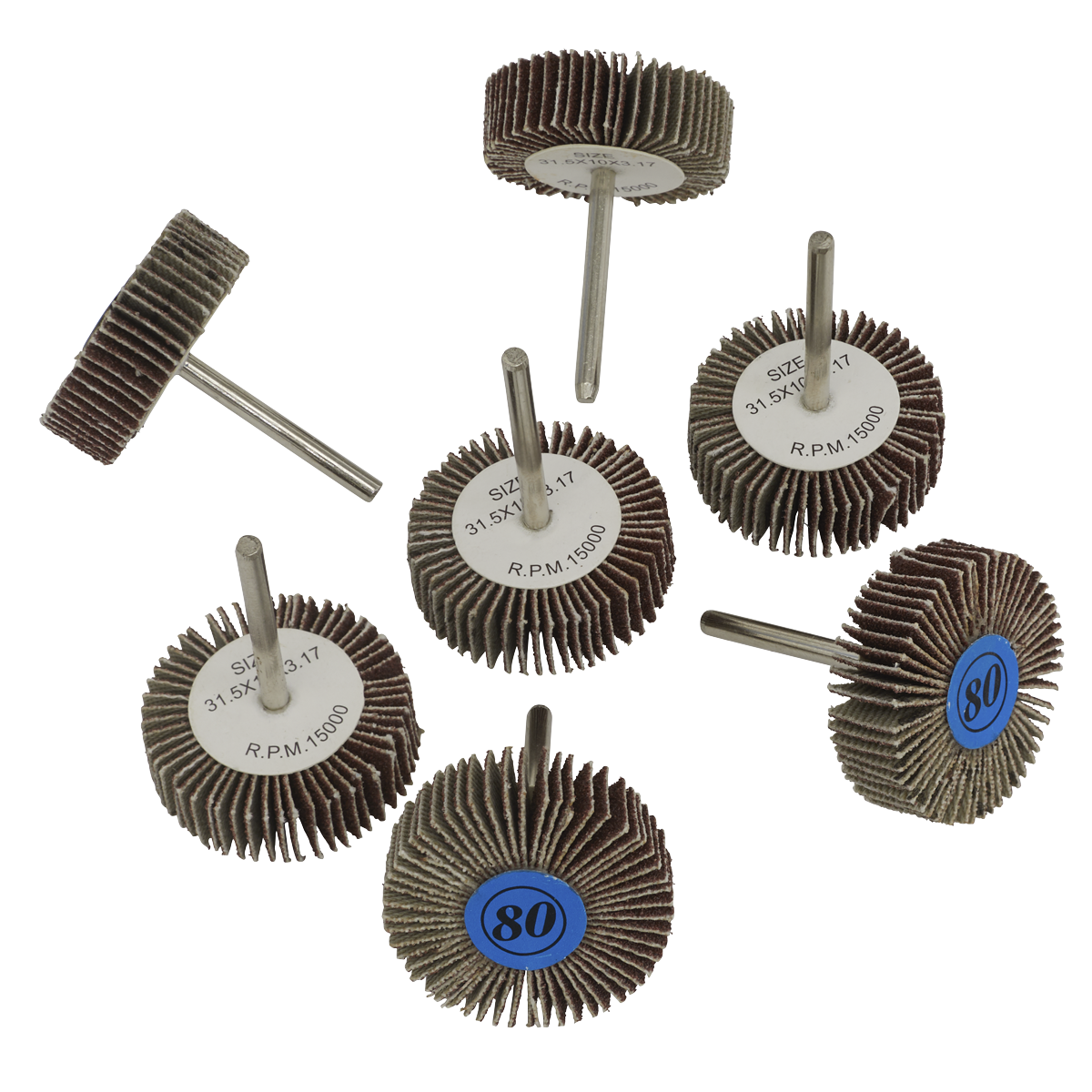 Sealey Ø30mm Rotary Tool Flap Wheel Surface Set 60 Grit x4 & 80 Grit x3 RTA7FW