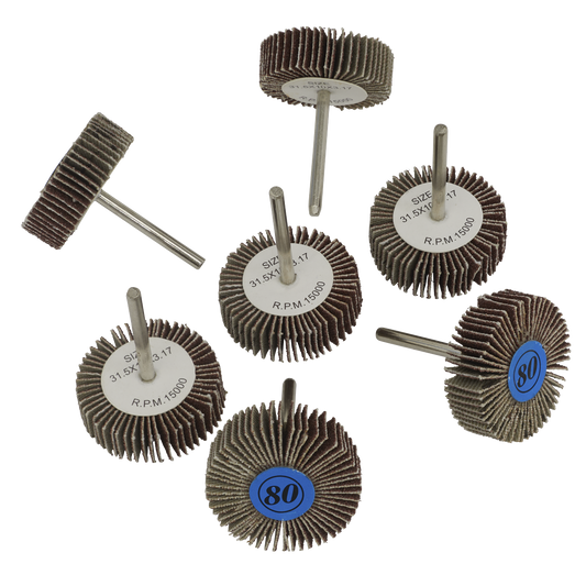 Sealey Ø30mm Rotary Tool Flap Wheel Surface Set 60 Grit x4 & 80 Grit x3 RTA7FW