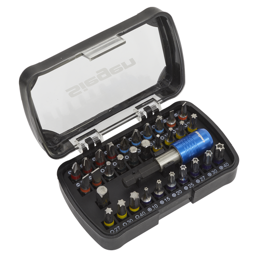 Sealey 32 Pieces Power Tool Bit Set From S2 Steel With Box Colour-Coded S01035