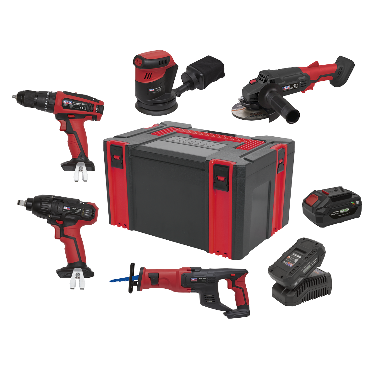 Sealey 5x 20V SV20 Series Cordless Tool Combo 1x 2Ah 1x 4Ah Battery CP20VCOMBO2