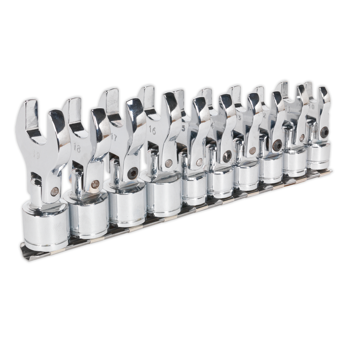 Sealey 10 Pcs 3/8"Drive Flexible Crows Foot Spanner Set Chrome Vanadium S01043