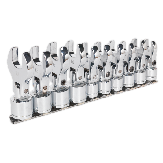 Sealey 10 Pcs 3/8"Drive Flexible Crows Foot Spanner Set Chrome Vanadium S01043