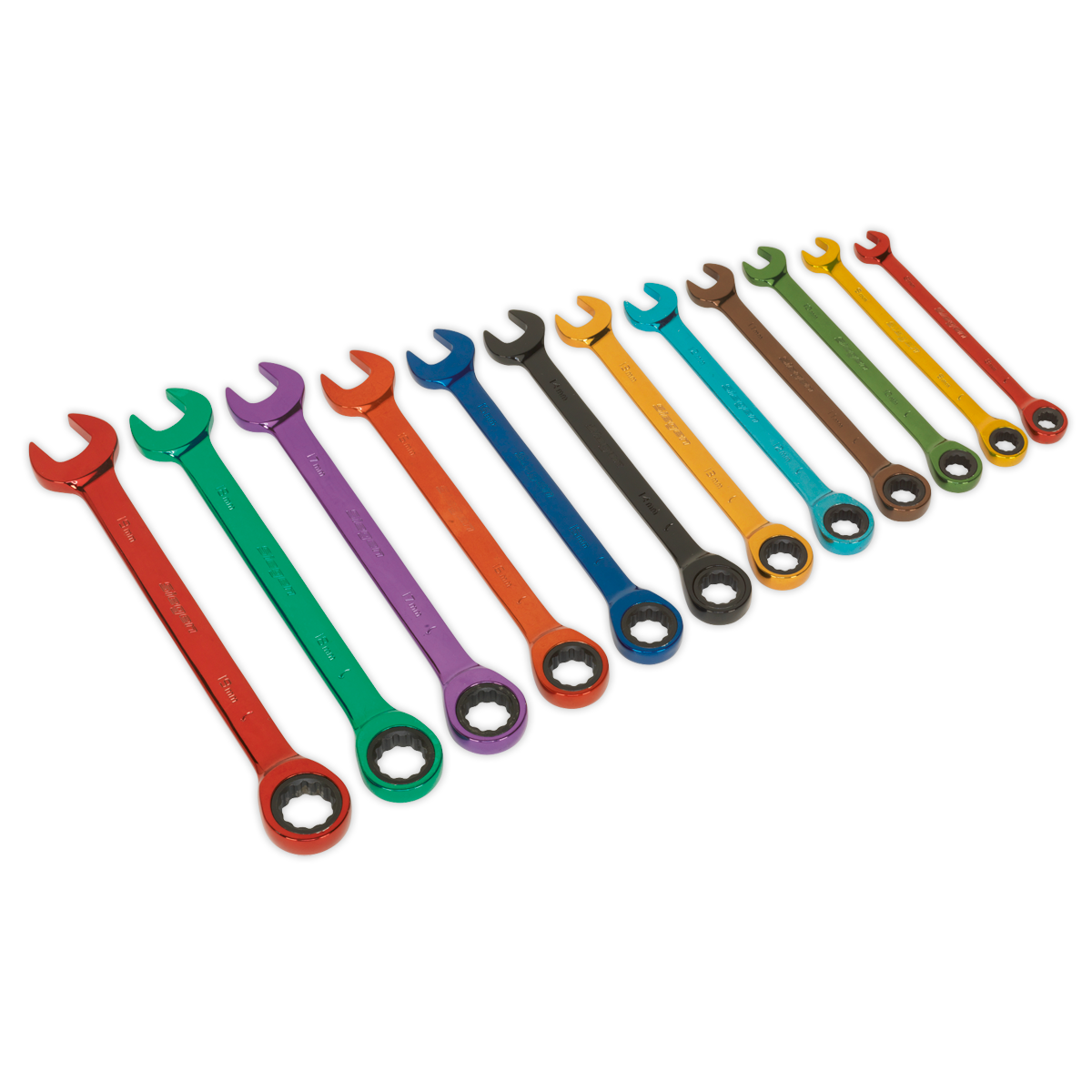 Sealey Ratchet Combi Spanner Set 12 Pieces Multi-Coloured Metric 72 Teeth S01075