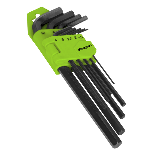 Sealey Hex Key Set 9Pc Long Metric Chrome Vanadium Steel Blackened Finish S01091